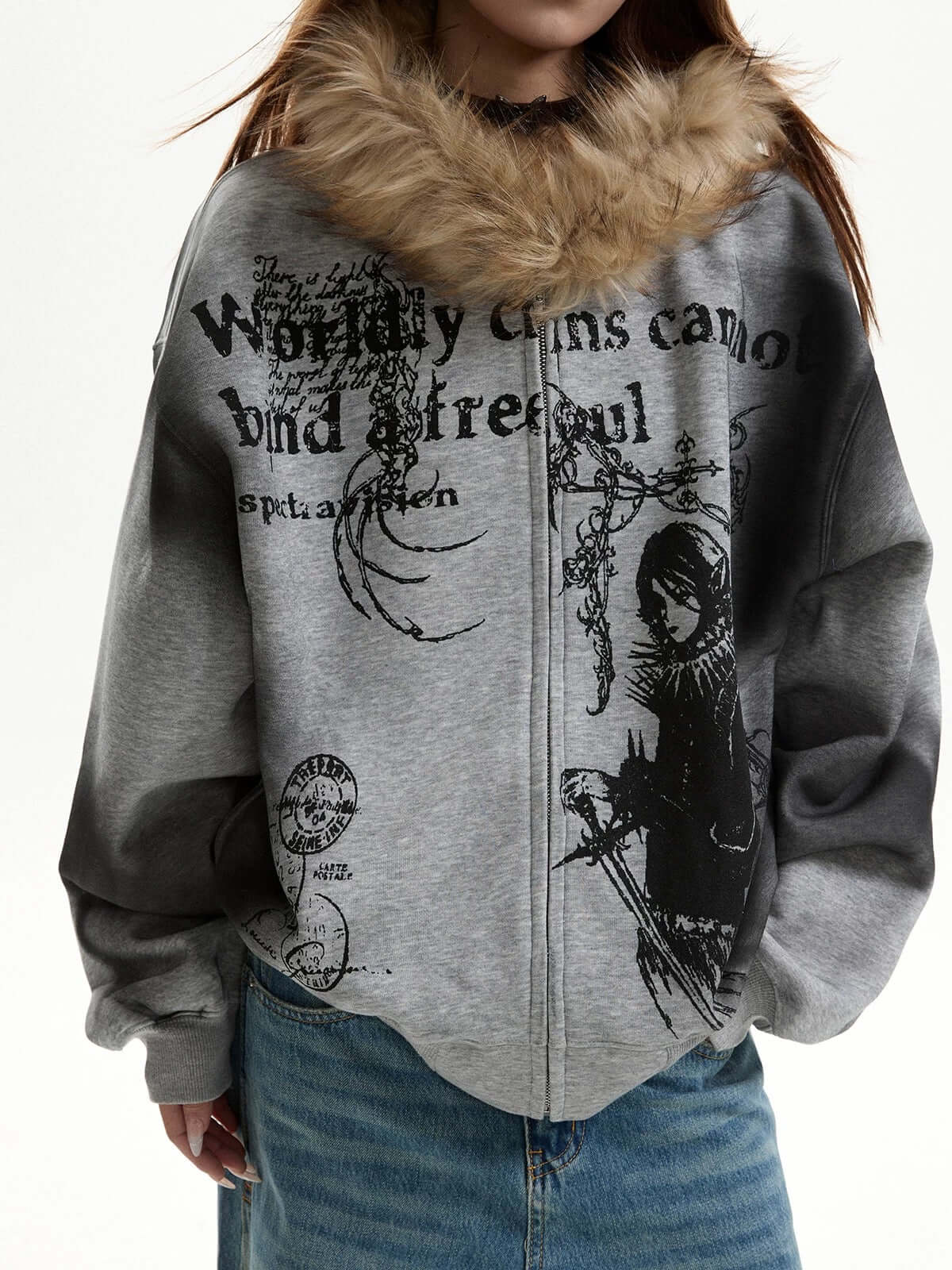 Fur Collar Hooded Zip-Up — image 4