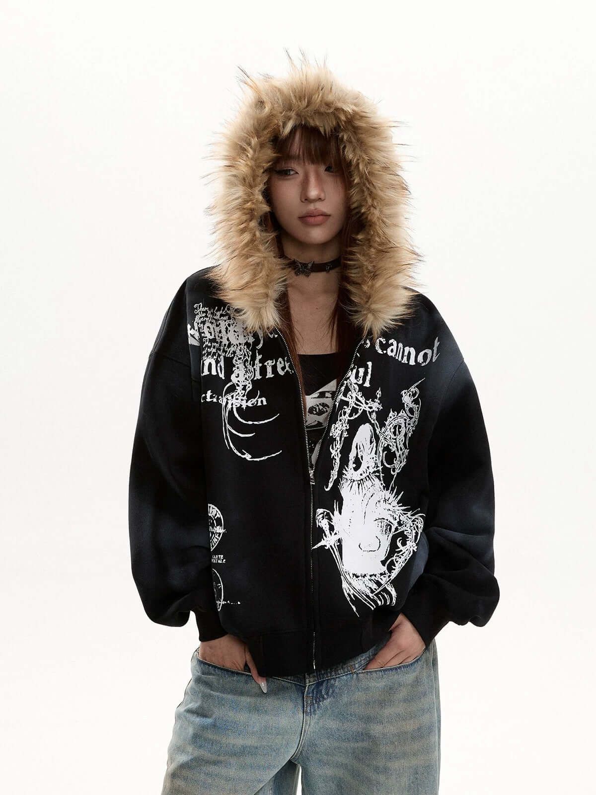 Fur Collar Hooded Zip-Up — image 2
