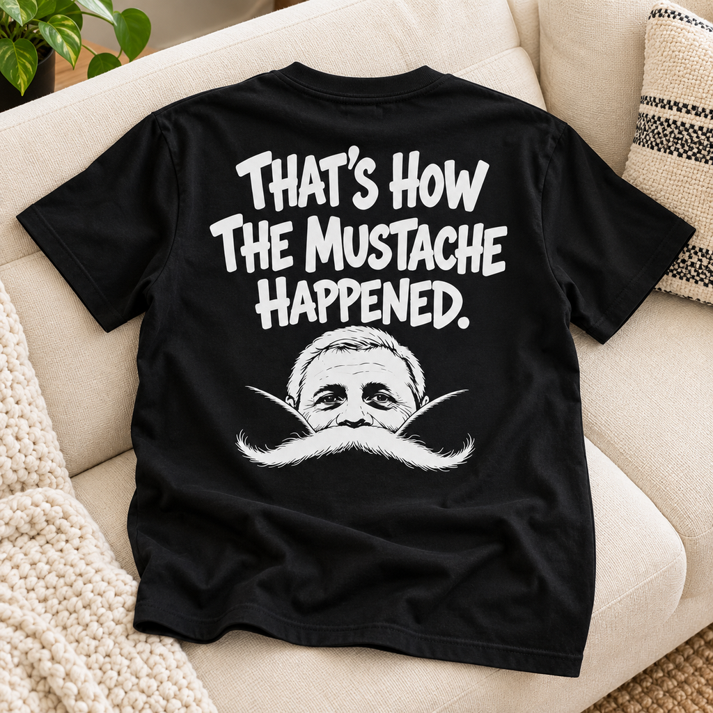 That’s How The Mustache Happened – Funny Mustache Graphic T-Shirt