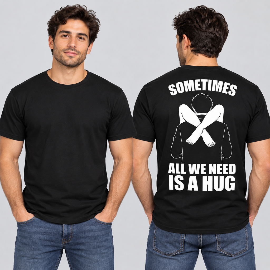 Sometimes All We Need Is a Hug – Funny Back Print Graphic T-Shirt
