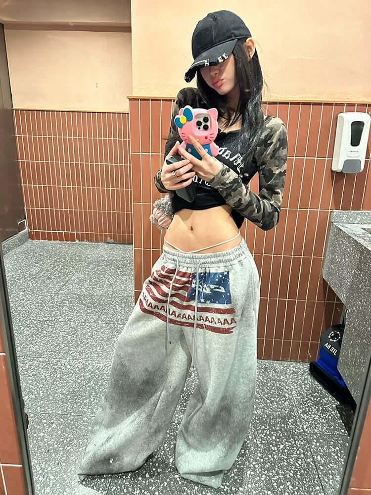 American Flag Logo Print Drawstring Sweatpants — image 4