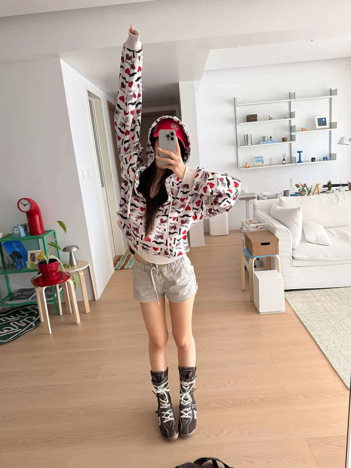 “I LOVE” Heart Print Zip-Up Hoodie — image 3