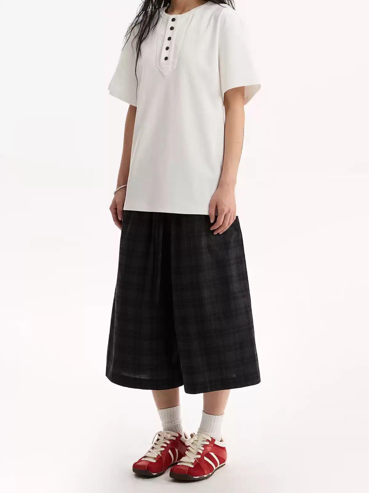 Lazy Plaid Elastic Waist Wide Leg Cropped Pants — image 4