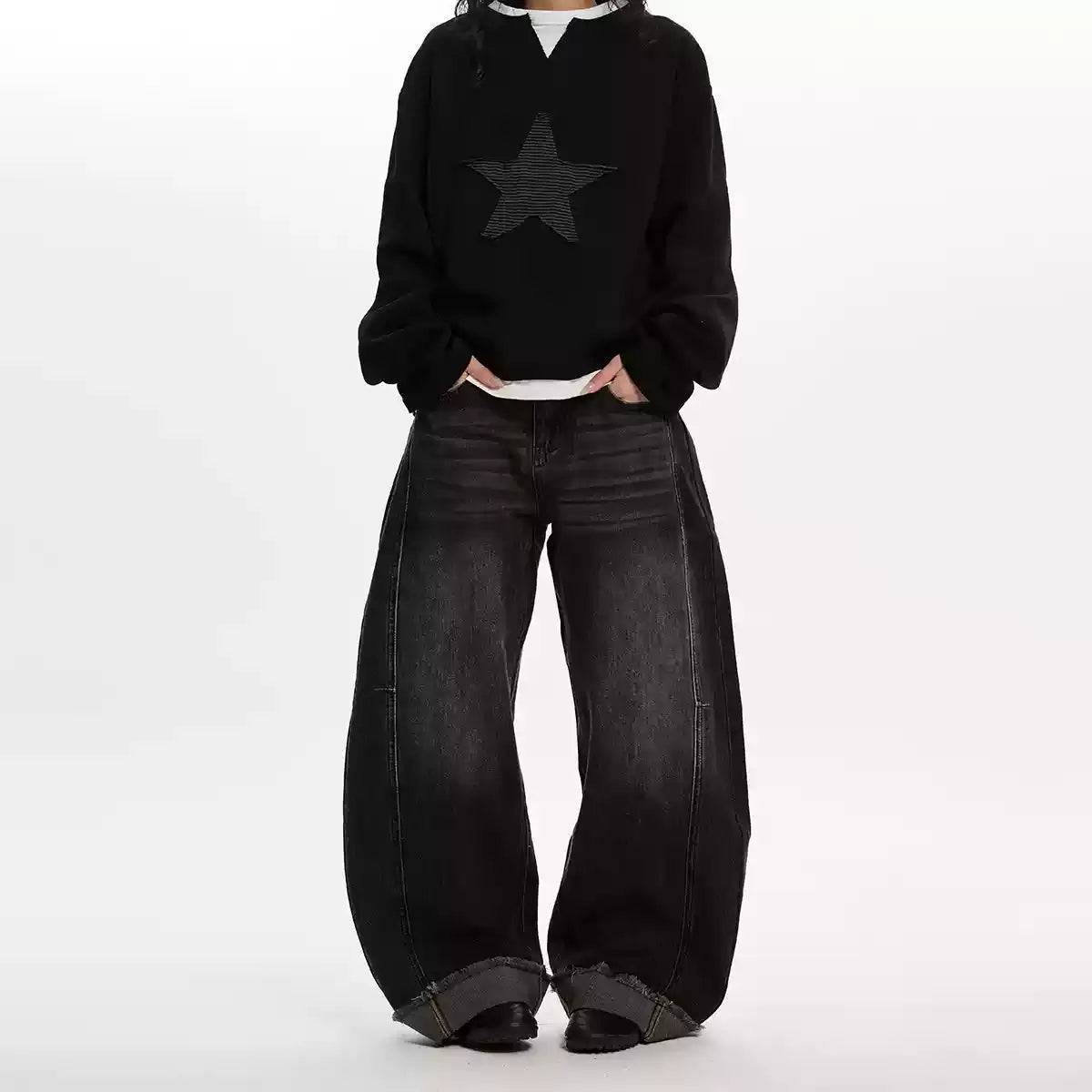 Washed Wide-Leg Barrel Jeans — image 3
