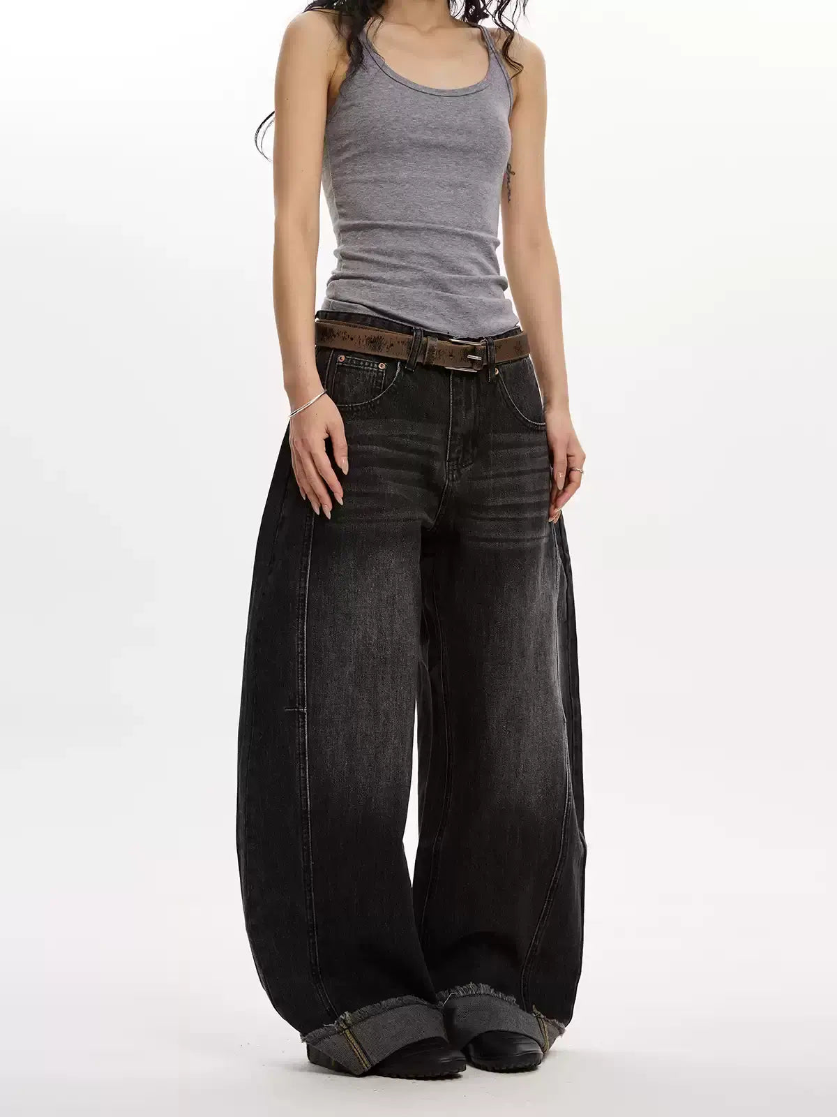 Washed Wide-Leg Barrel Jeans — image 4