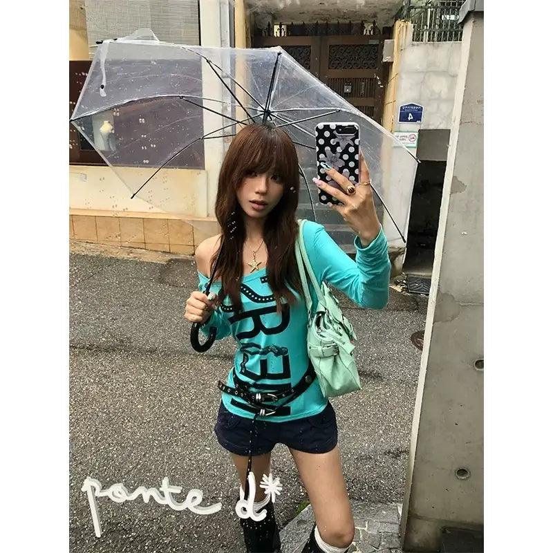 U-Neck Letter Print Long-Sleeve Tee — image 3