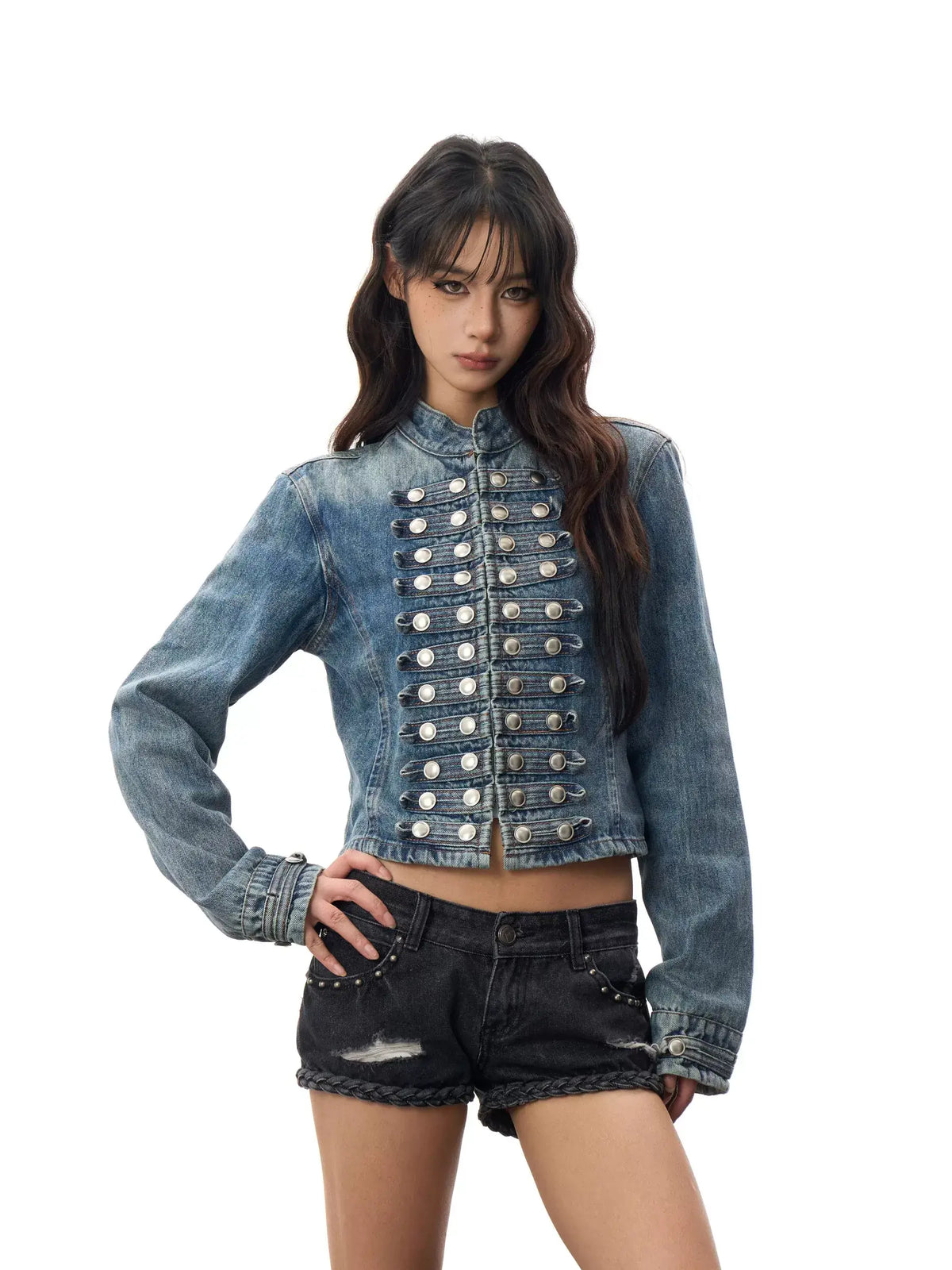 Double Breasted Cropped Denim Jacket — image 3