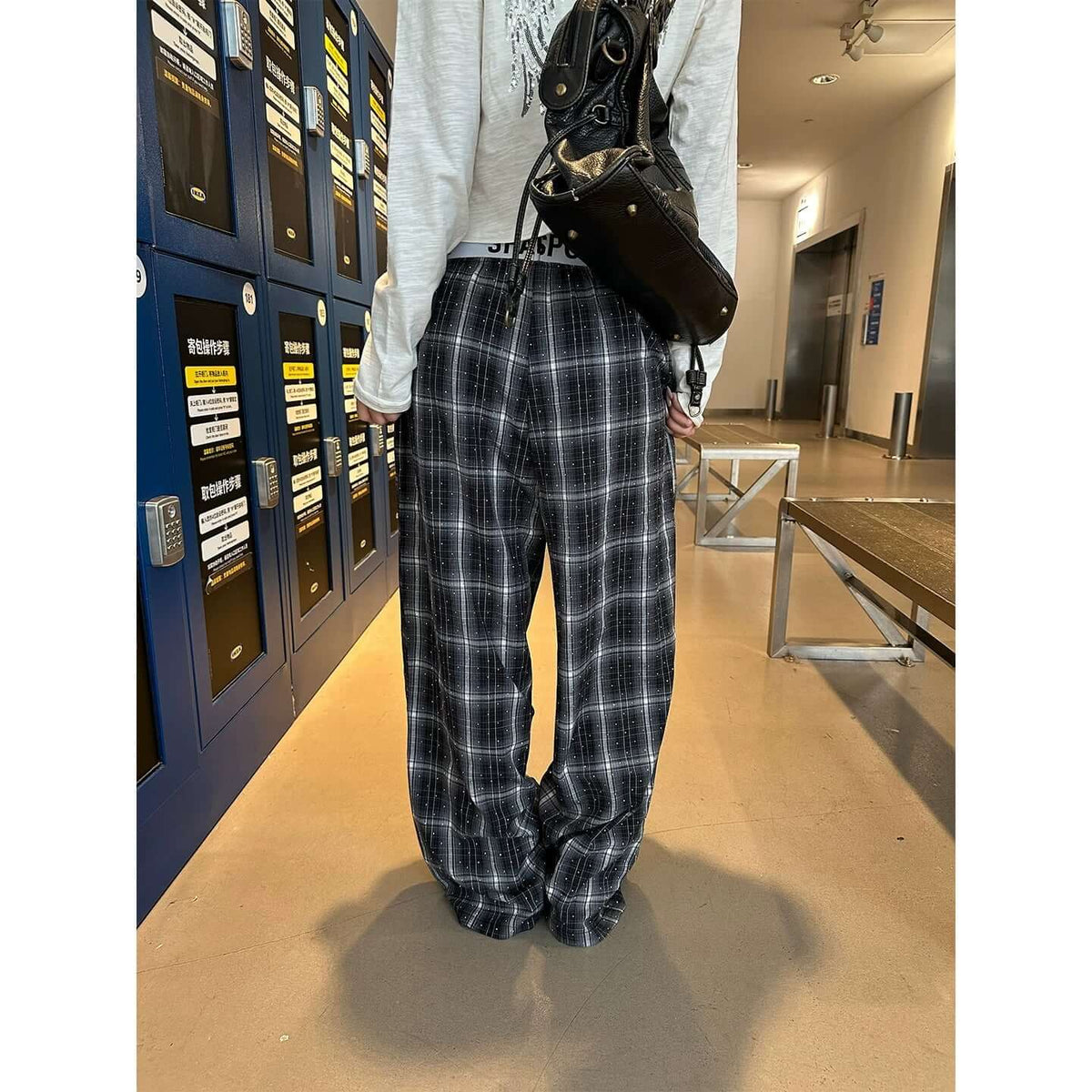Rhinestone Plaid Casual Pants — image 2
