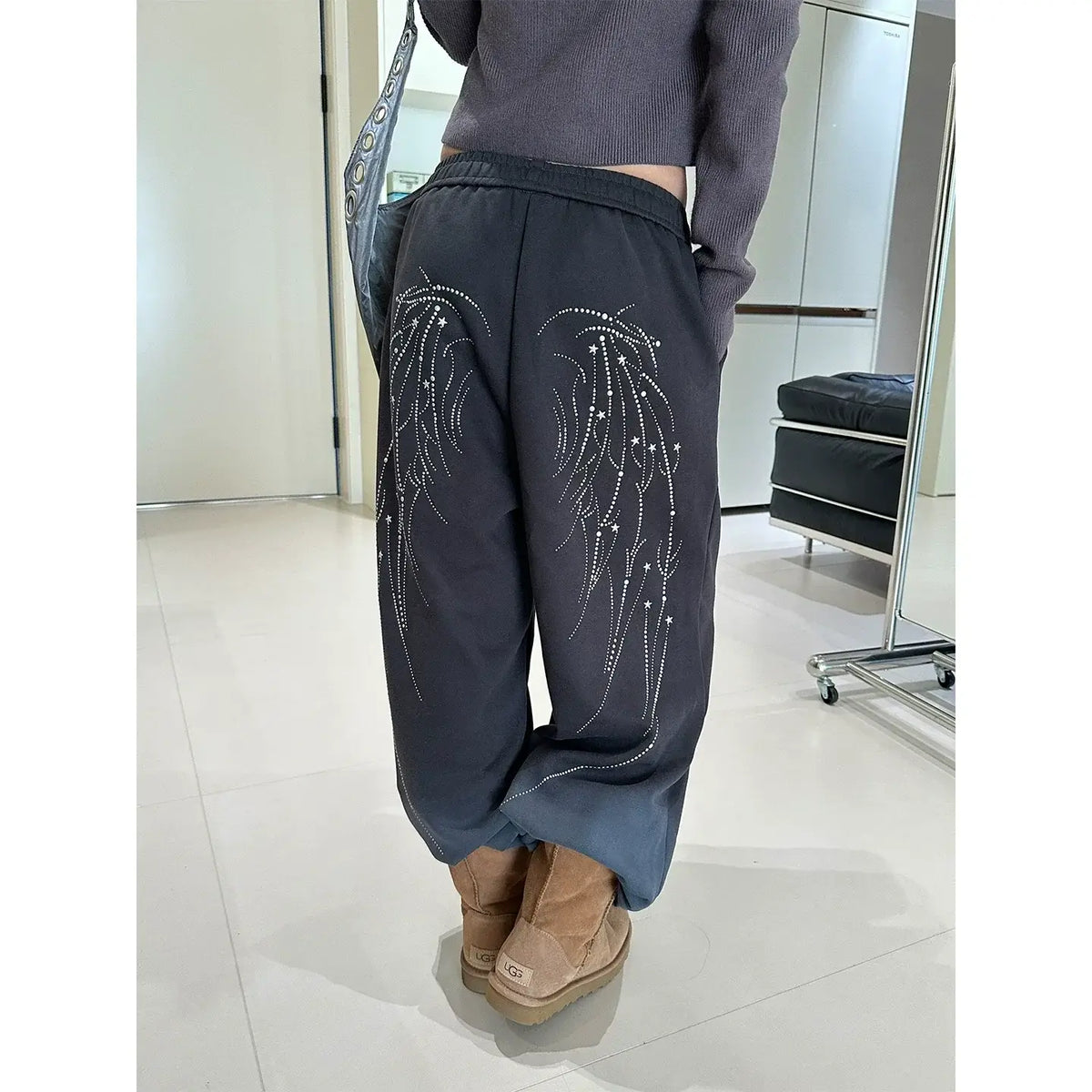 Wing Print Elastic Waist Wide Leg Sweatpants — image 2