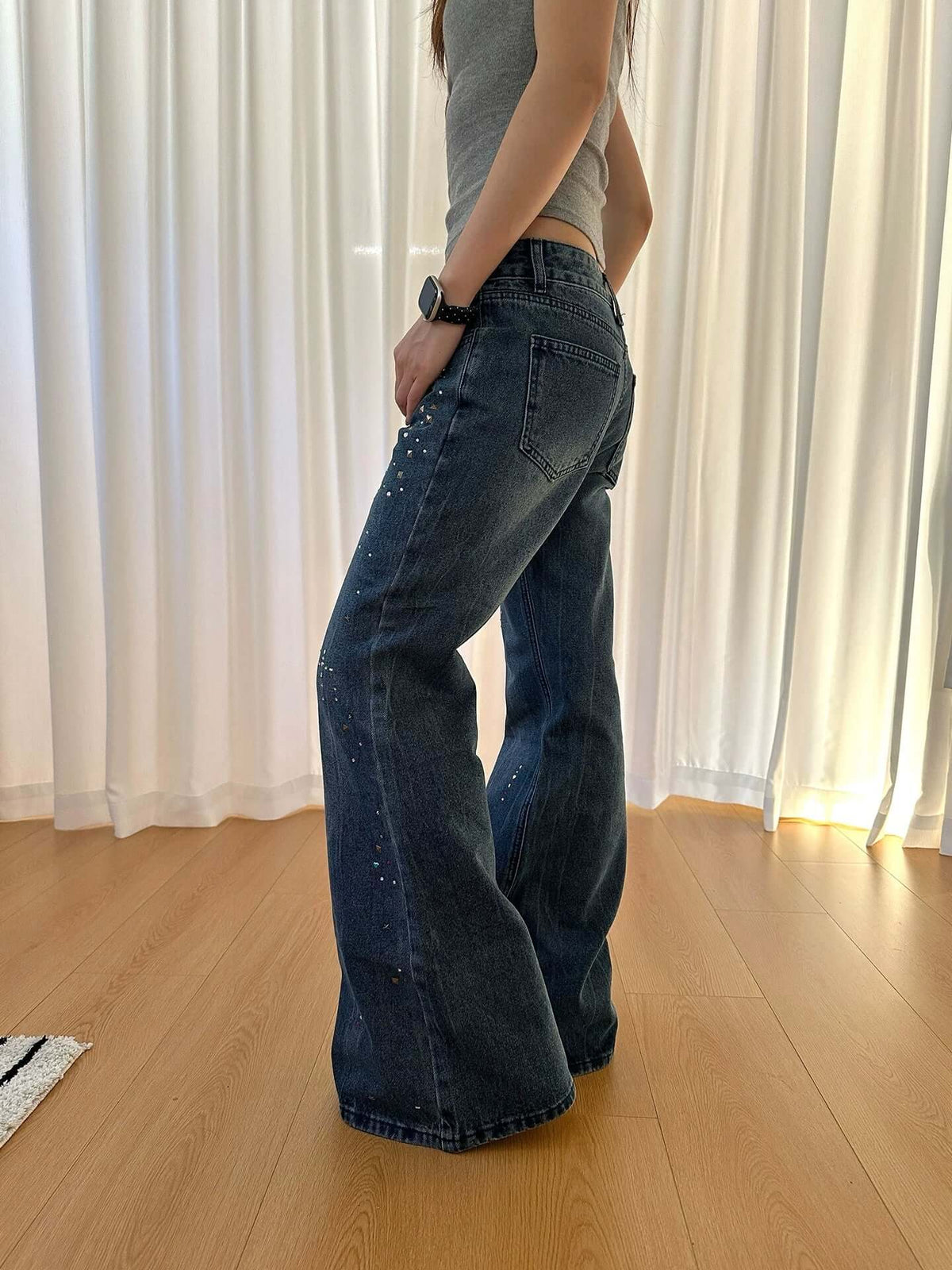 Vintage Rivet Rhinestone Flared Jeans — image 4