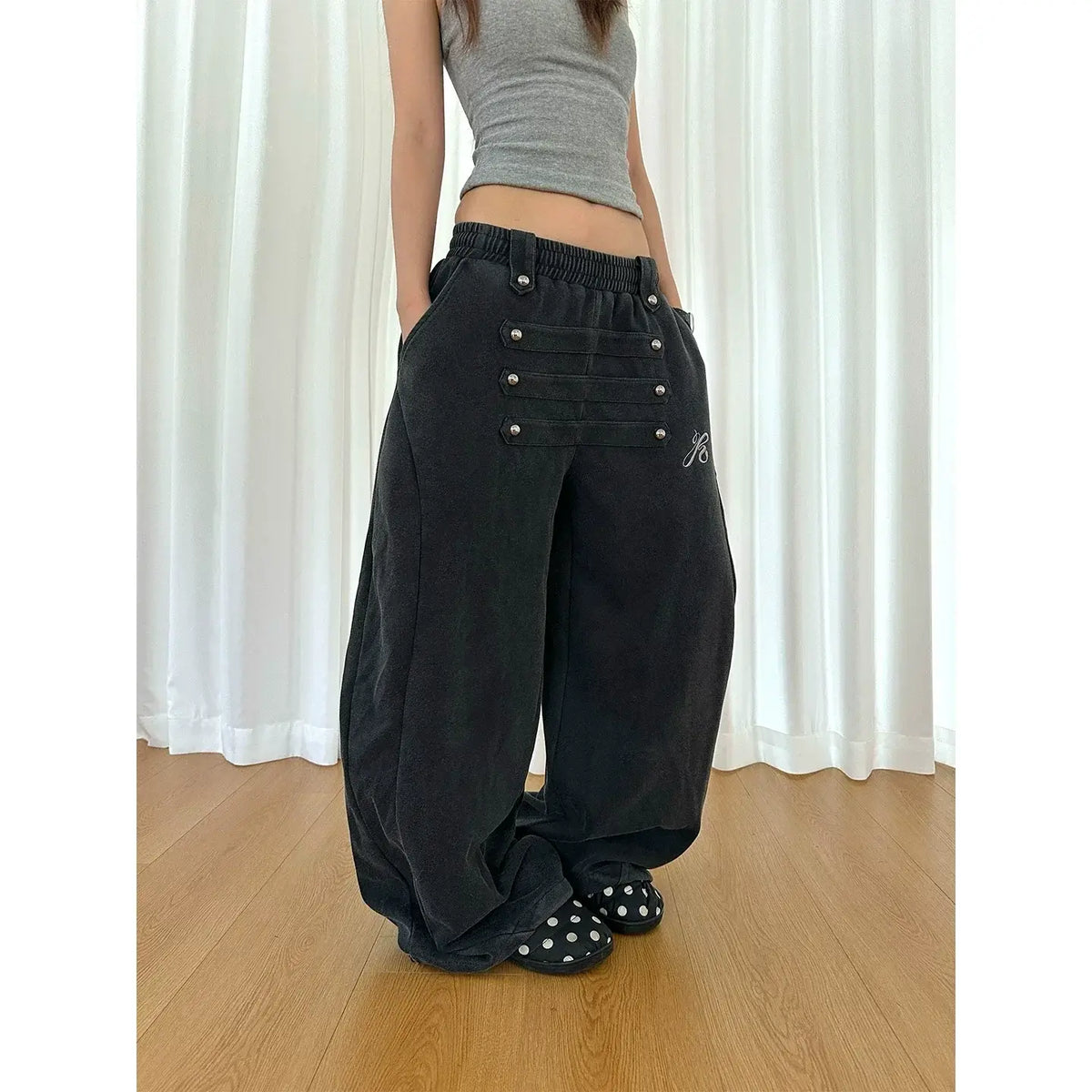 Beaded Curved Wide-Leg Sweatpants — image 3