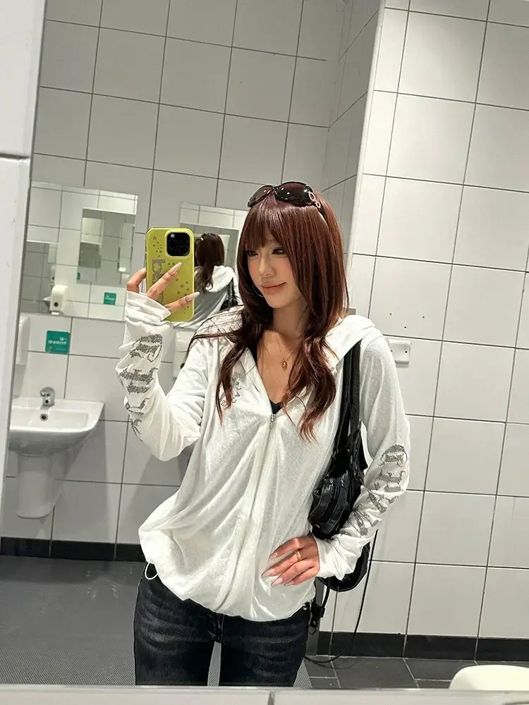 Gothic Rhinestone Hooded Cardigan — image 3