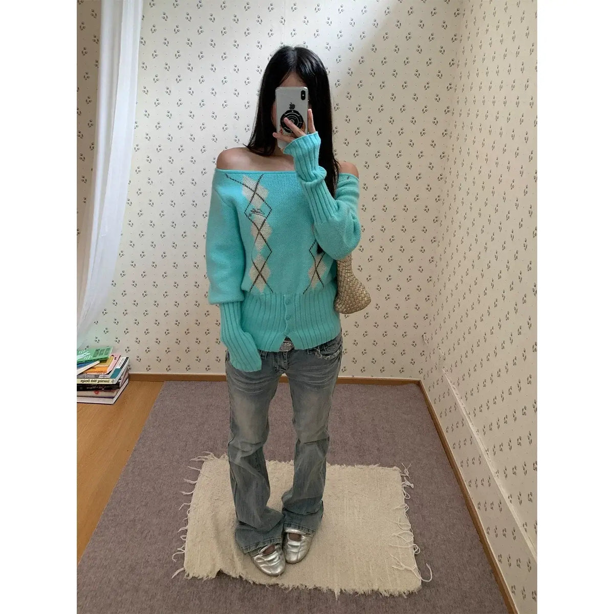 Asymmetric Argyle Knit Sweater — image 4