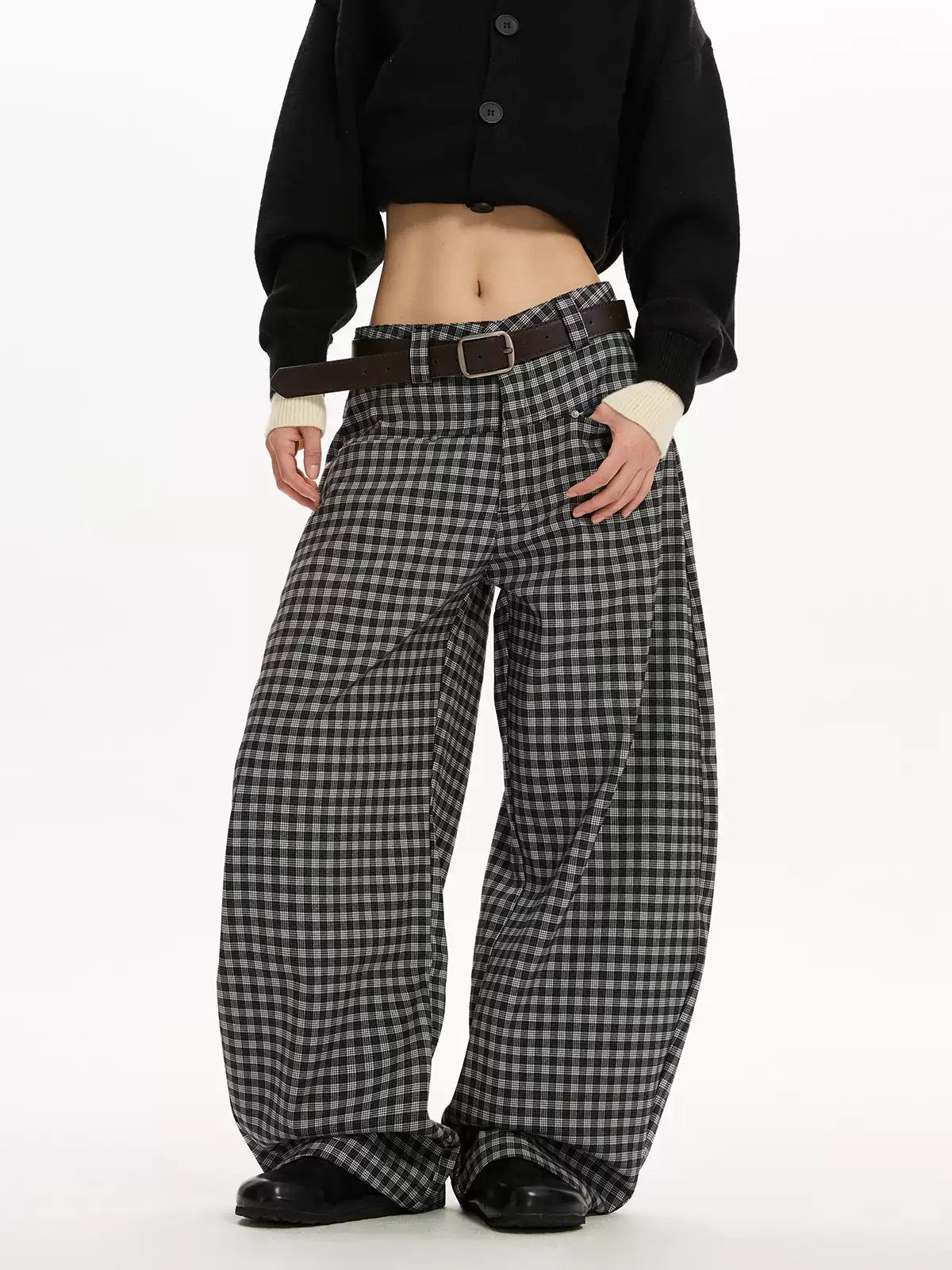 Plaid Loose Barrel-Leg Pants — image 4