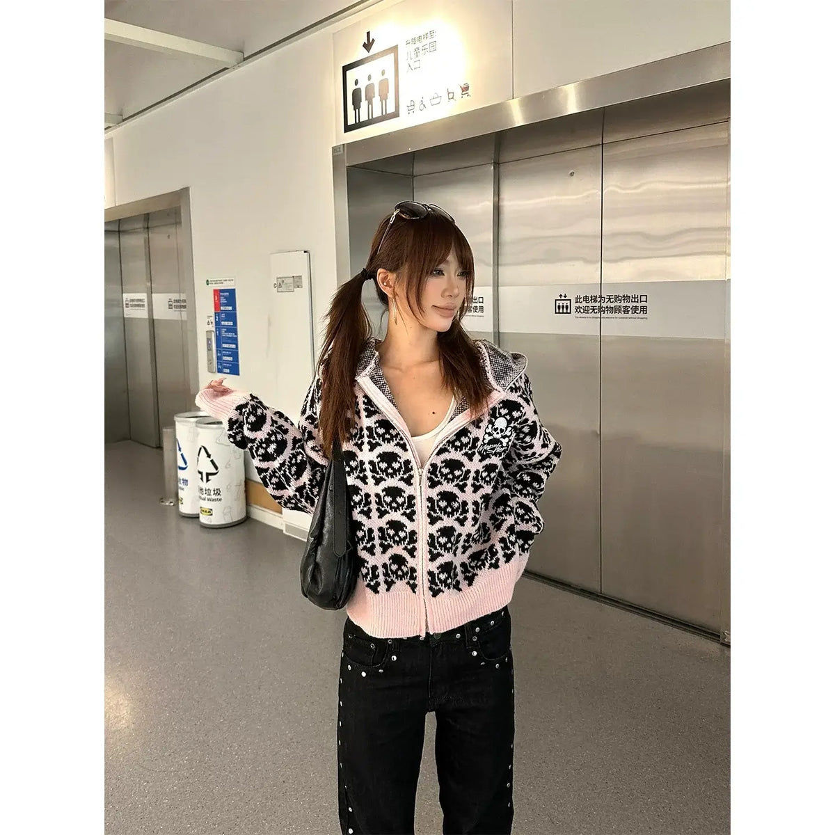 Skull Jacquard Hooded Knit Cardigan — image 5