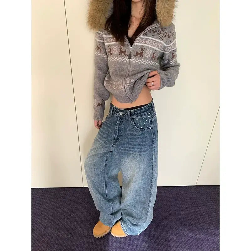 Star Print Washed Wide-Leg Jeans — image 3