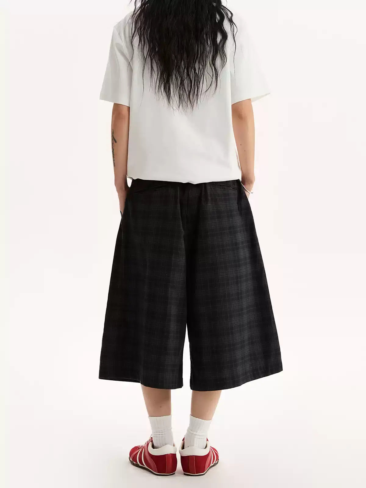 Lazy Plaid Elastic Waist Wide Leg Cropped Pants — image 3