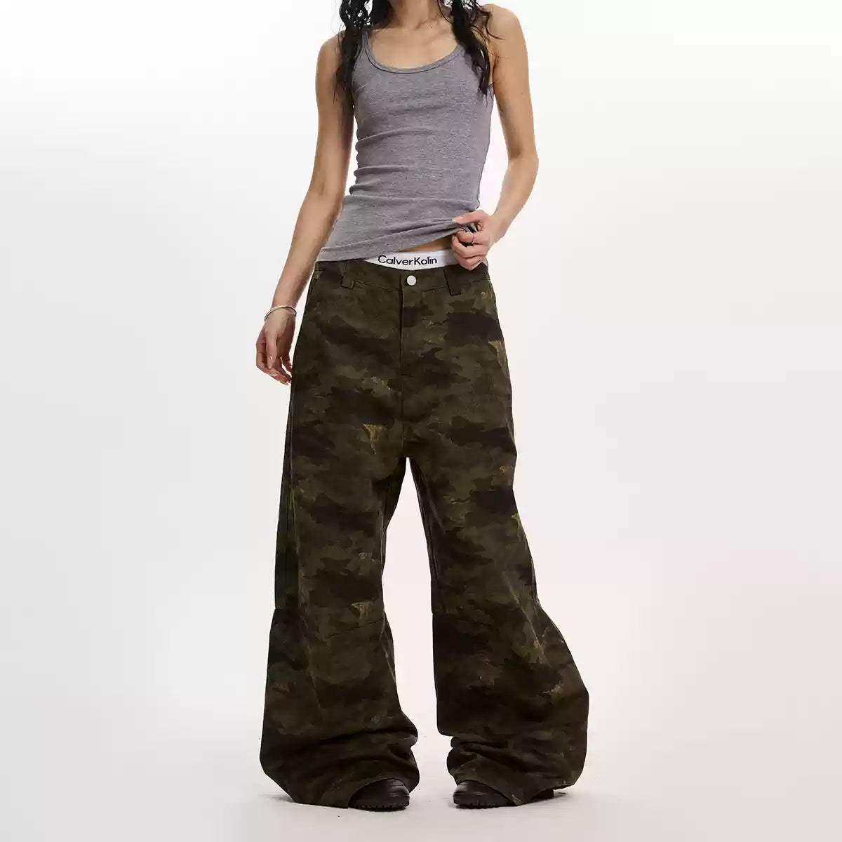 Camouflage Loose Ripped Wide-Leg Pants — image 2