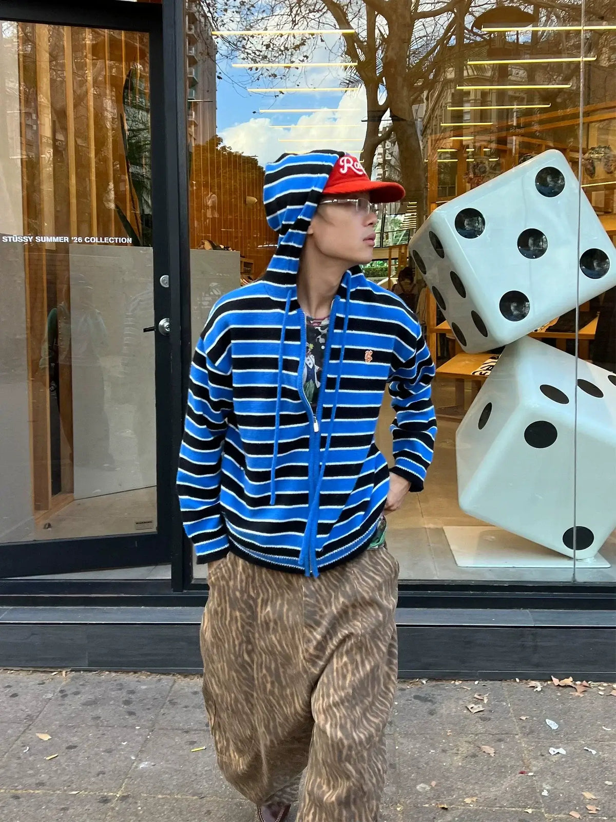 Striped Hooded Knit Cardigan Sweater — image 2