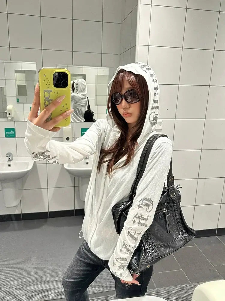 Gothic Rhinestone Hooded Cardigan — image 4