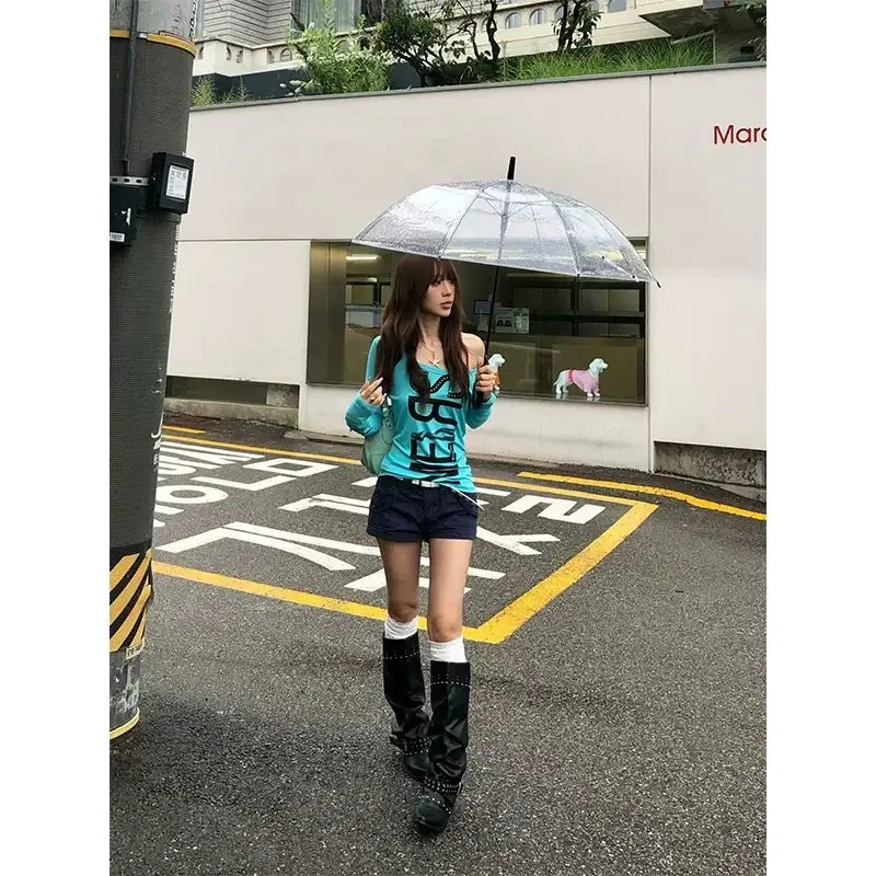 U-Neck Letter Print Long-Sleeve Tee — image 4