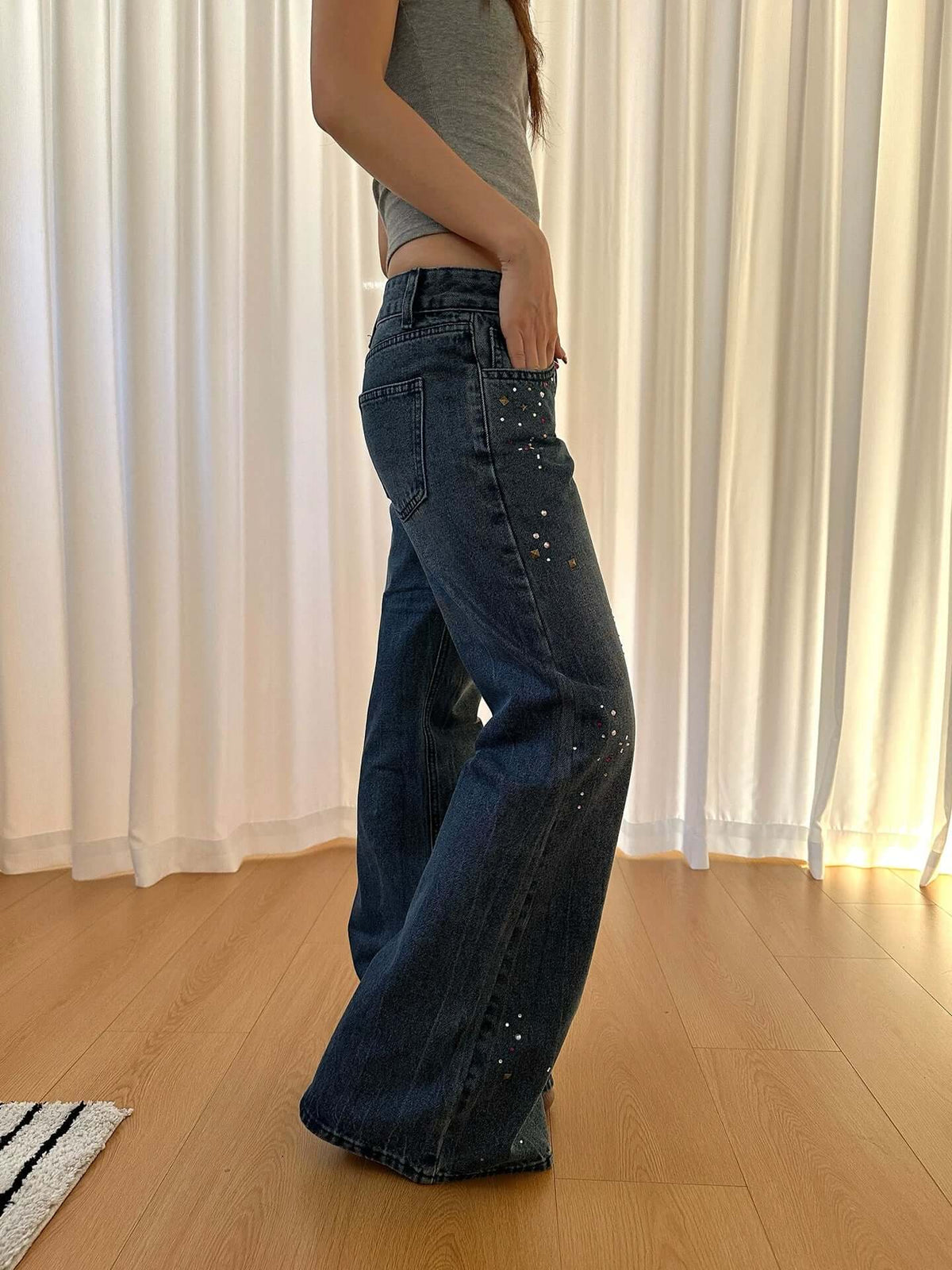 Vintage Rivet Rhinestone Flared Jeans — image 5