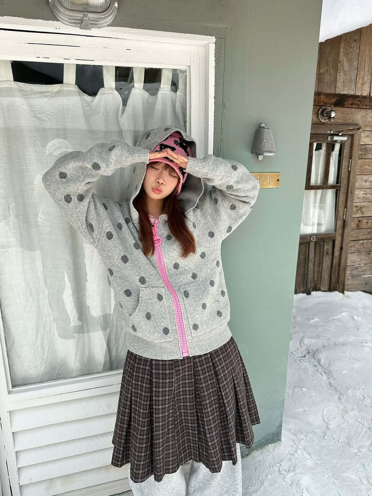 Dot Hooded Knit Sweater — image 3