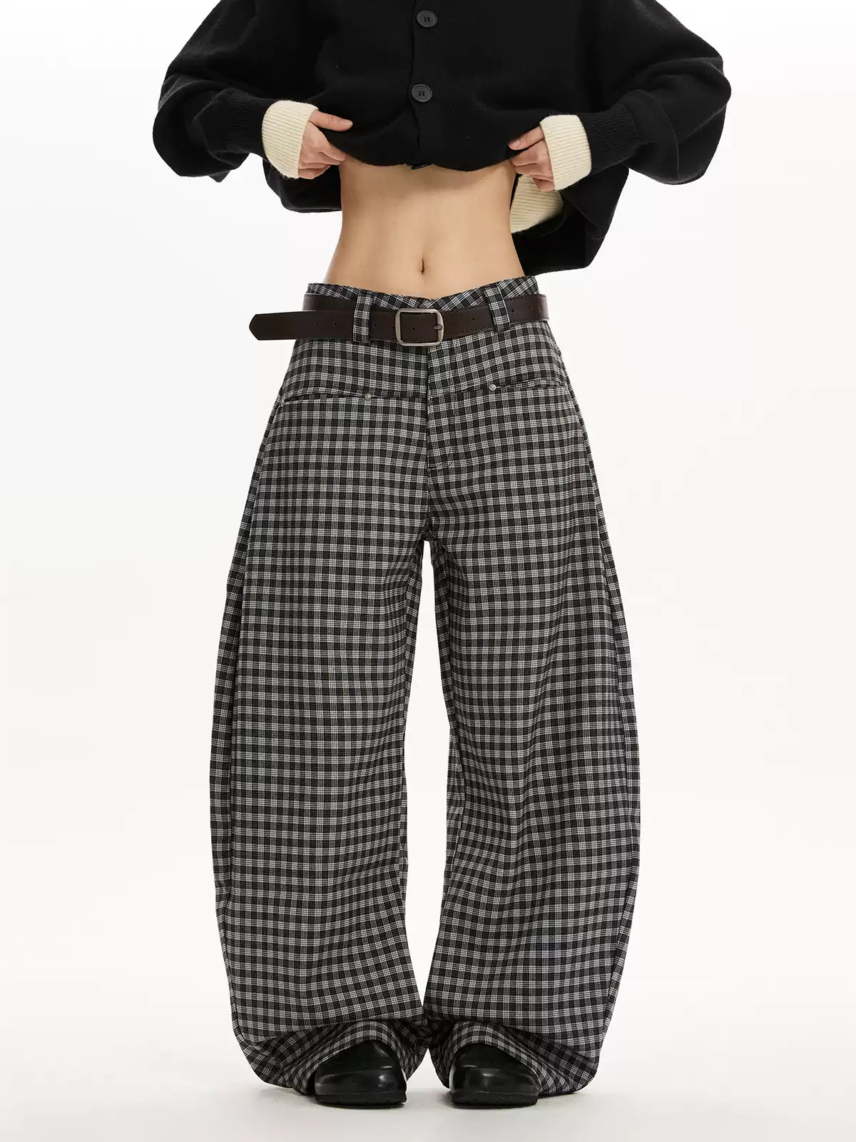 Plaid Loose Barrel-Leg Pants — image 3