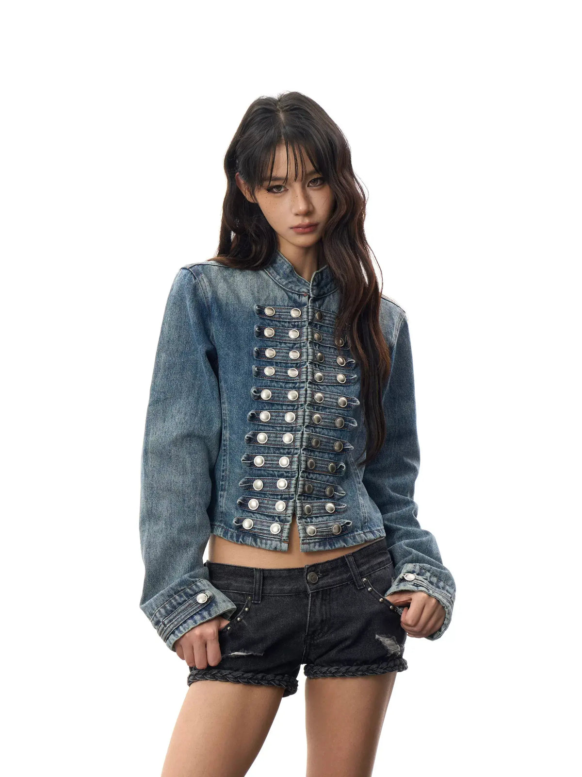 Double Breasted Cropped Denim Jacket — image 2