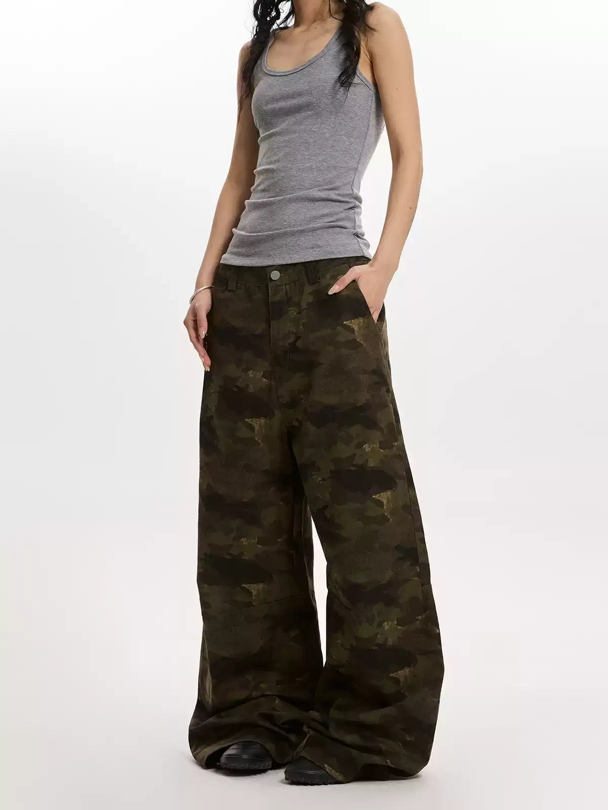 Camouflage Loose Ripped Wide-Leg Pants — image 5