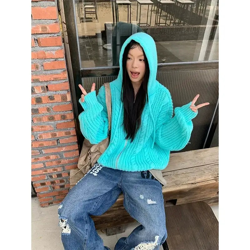 Cable Knit Hooded Sweater Cardigan — image 4