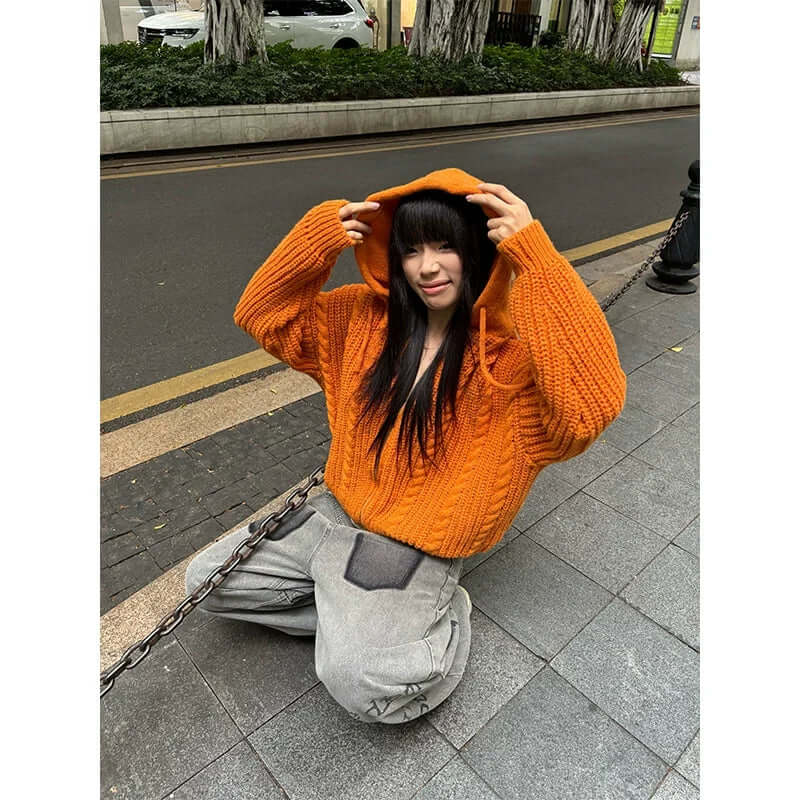 Cable Knit Hooded Sweater Cardigan — image 2