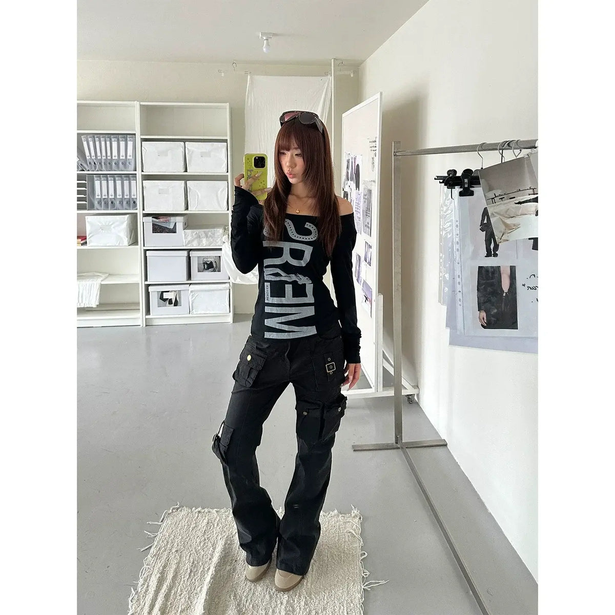 U-Neck Letter Print Long-Sleeve Tee — image 2