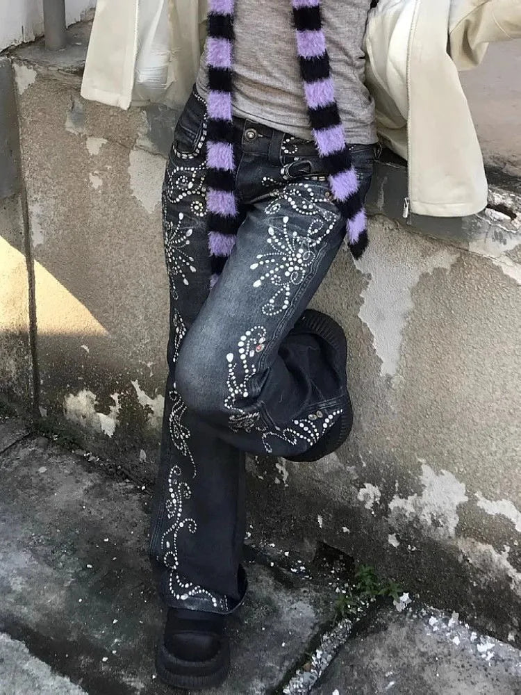 Deeptown Printed Grunge Flare Jeans product detail