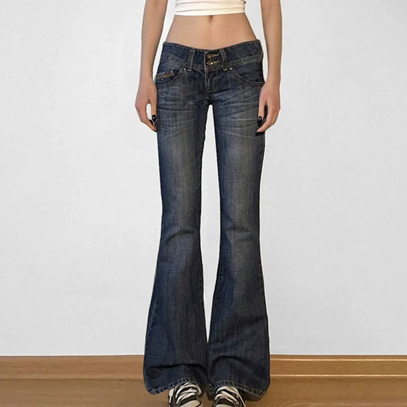 Black Striped Low-Rise Bootcut Jeans