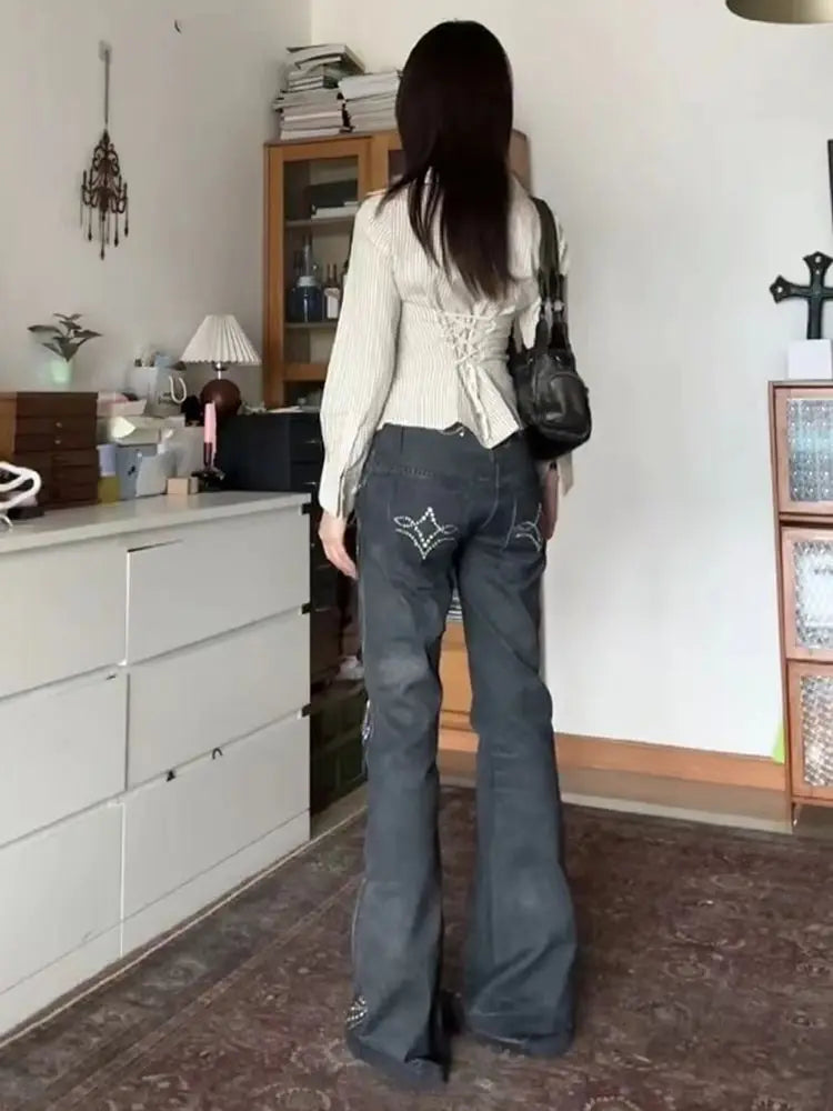 Deeptown Printed Grunge Flare Jeans product detail