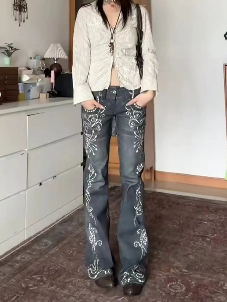 Deeptown Printed Grunge Flare Jeans product detail