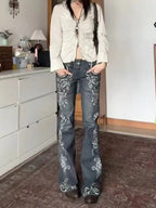 Deeptown Printed Grunge Flare Jeans product detail