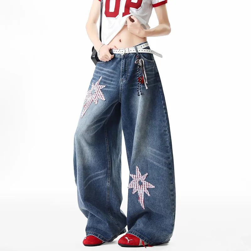3D Dimensional Star Straight Jeans