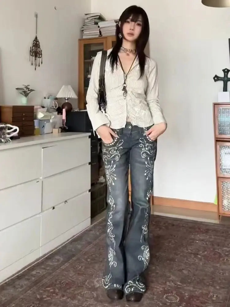 Deeptown Printed Grunge Flare Jeans product detail