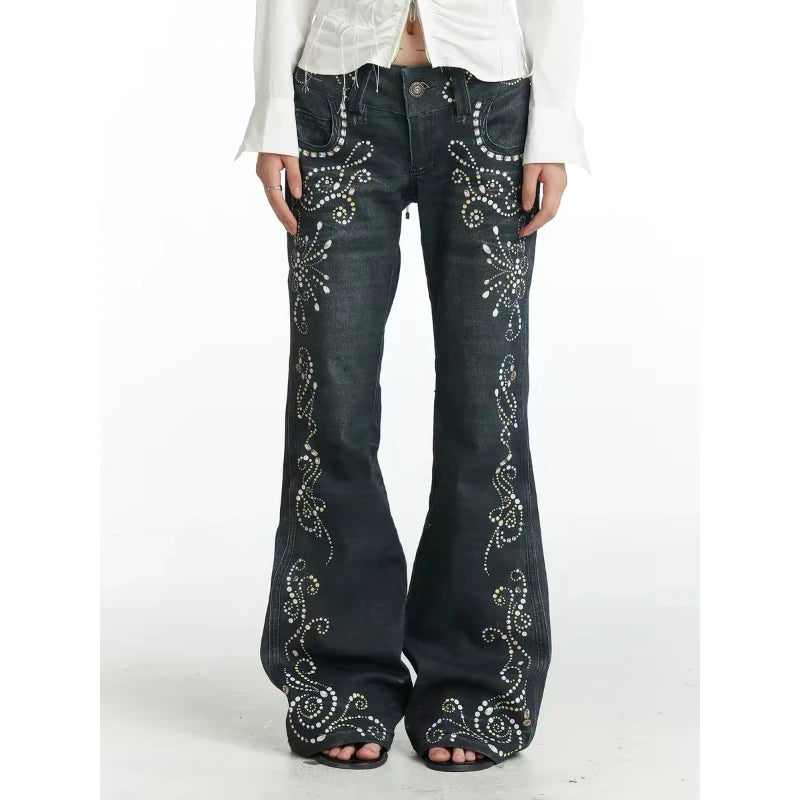 Deeptown Printed Grunge Flare Jeans