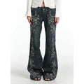Deeptown Printed Grunge Flare Jeans