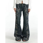 Deeptown Printed Grunge Flare Jeans