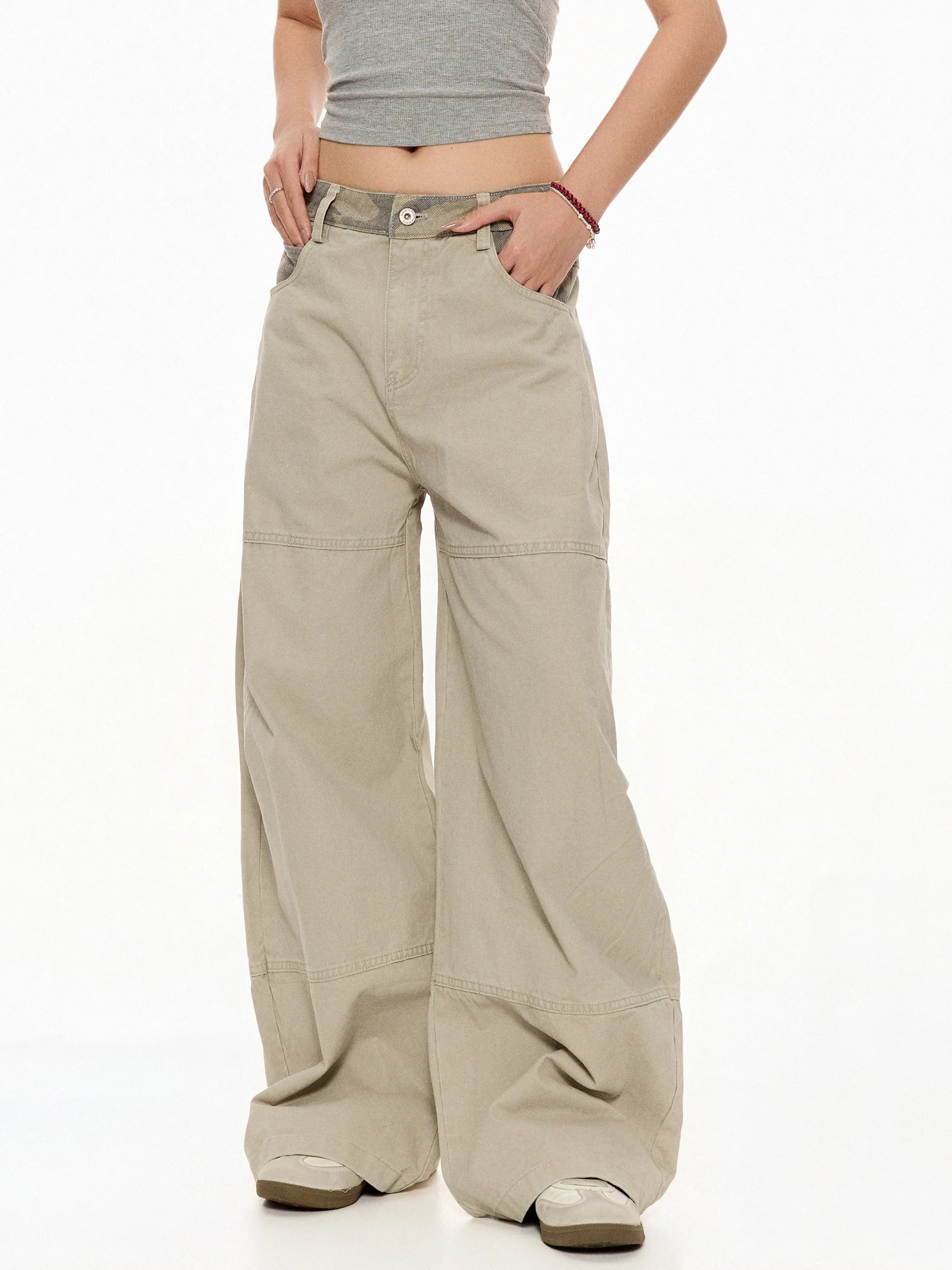 Casual Camouflage Wide Leg Loose Women's Pants High Waist Street Style Beer Captain C-Beer Team Leader Casual Trousers