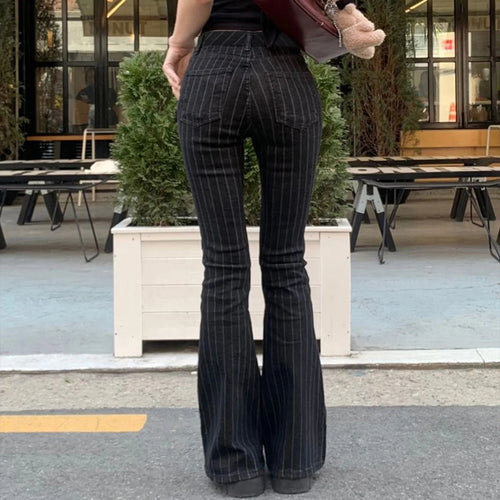 Black Striped Low-Rise Bootcut Jeans