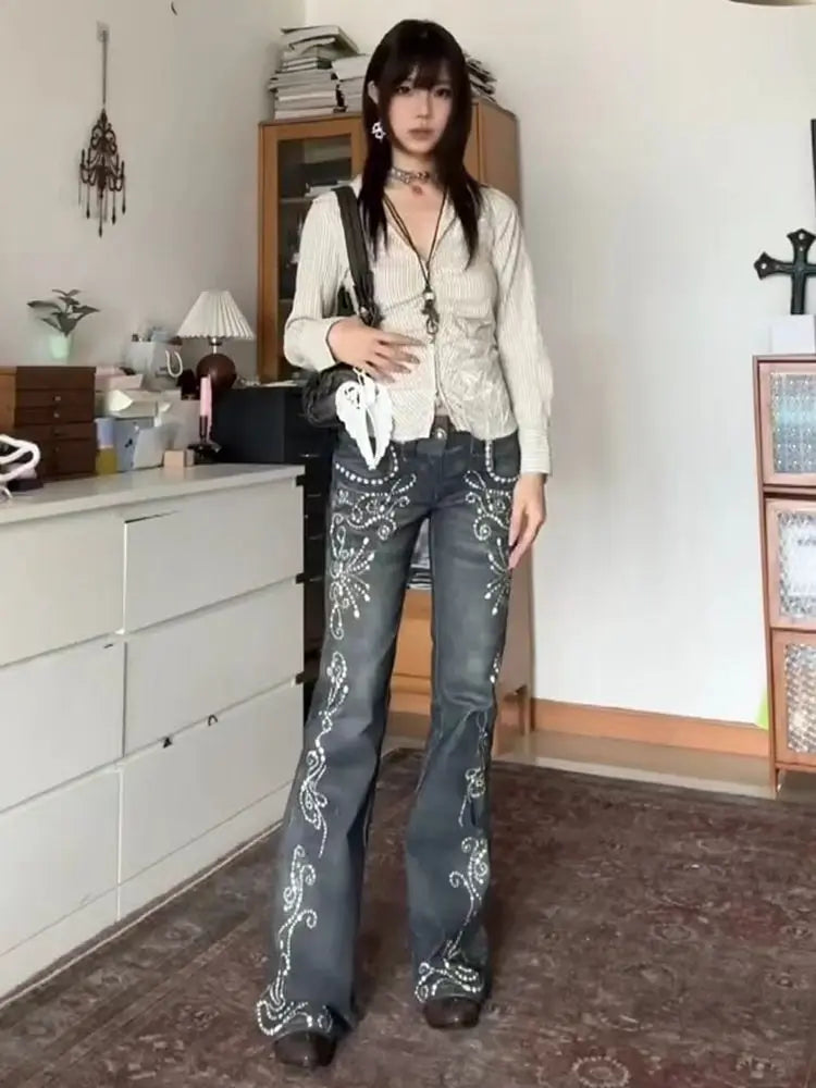 Deeptown Printed Grunge Flare Jeans product detail