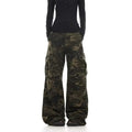 American retro washed design camouflage work pants for men and women, loose straight leg multi pocket wide leg casual paratroope