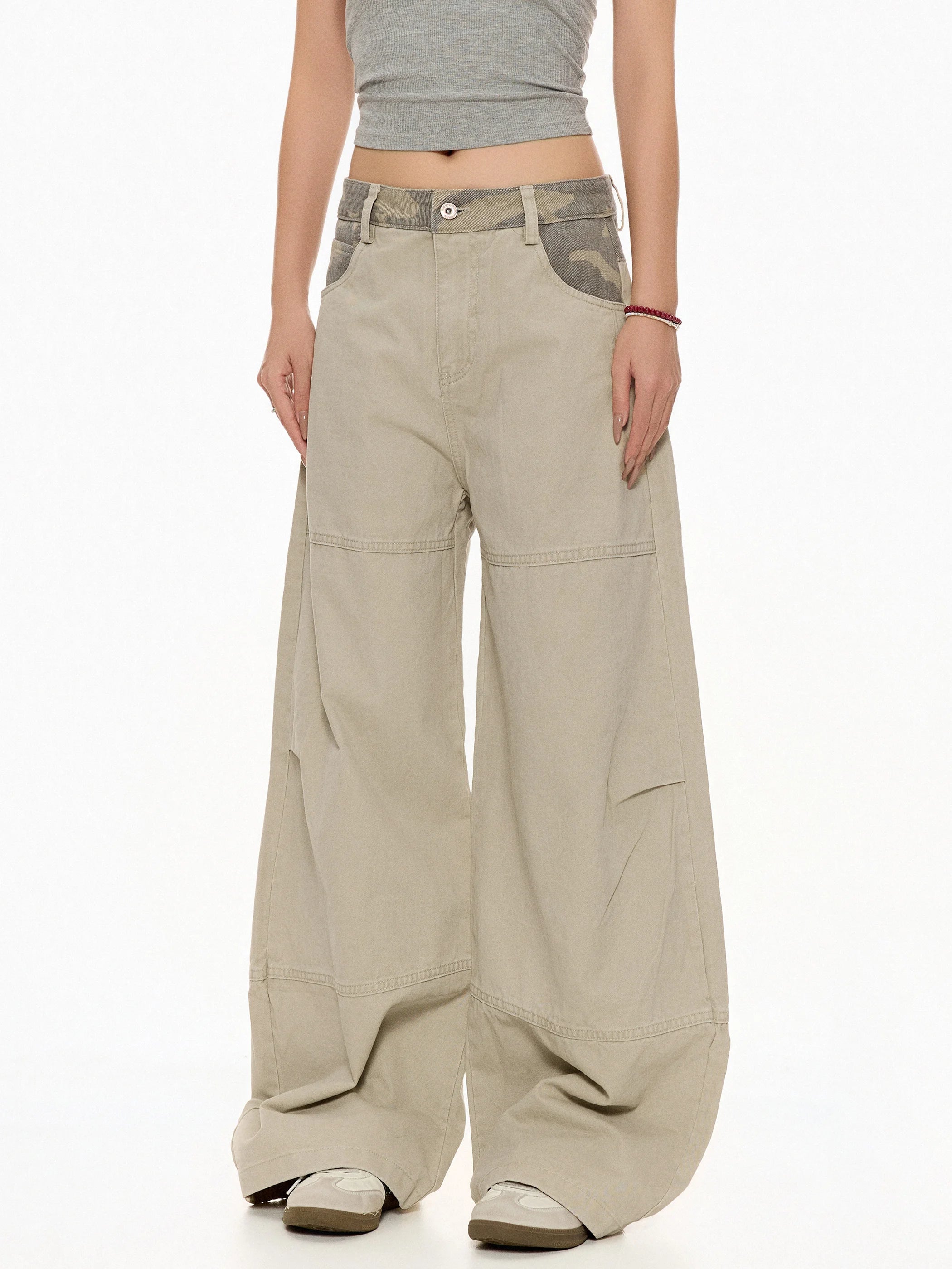 Casual Camouflage Wide Leg Loose Women's Pants High Waist Street Style Beer Captain C-Beer Team Leader Casual Trousers