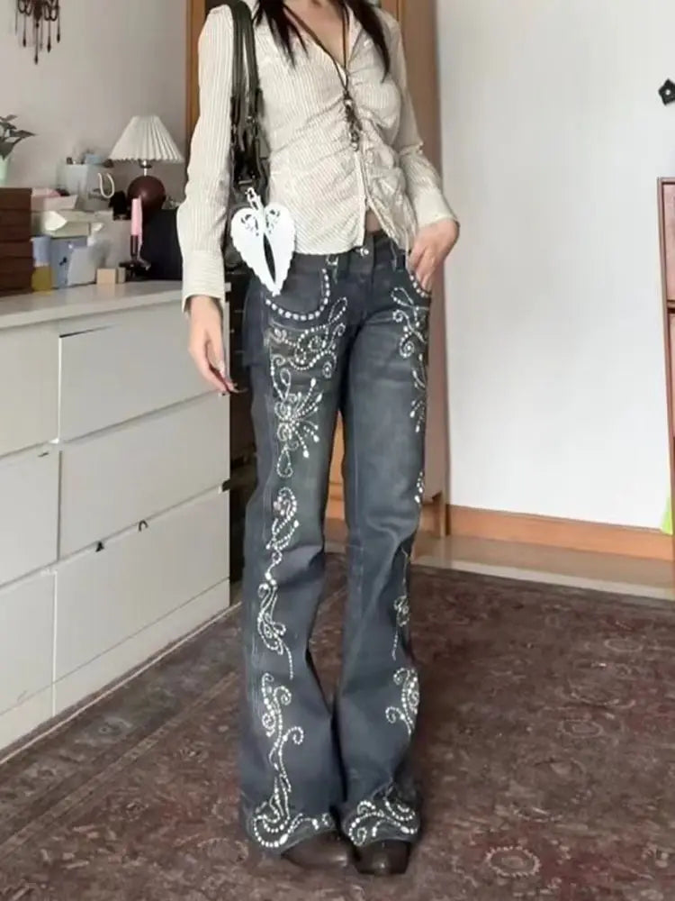 Deeptown Printed Grunge Flare Jeans product detail