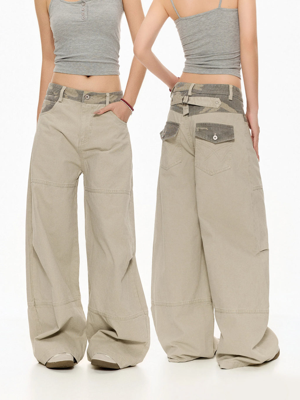 Casual Camouflage Wide Leg Loose Women's Pants High Waist Street Style Beer Captain C-Beer Team Leader Casual Trousers